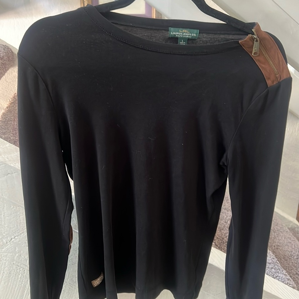 Lauren Jeans company suede accented tee L
